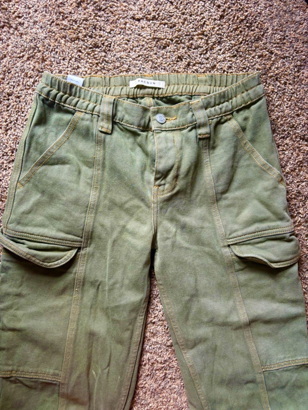 PacSun Olive Baggy Mid-Rise Utility Cargo Pants with Elastic Waist